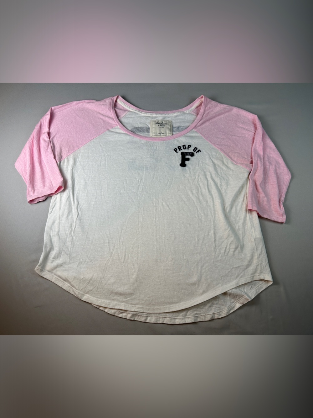 Abercrombie & Fitch Women’s Pink White Shirt Oversized Raglan Baseball Tee